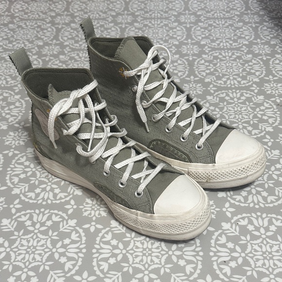 Converse Shoes - Converse Olive Green All Star Lift  High-Tops with Embroidered Accents
